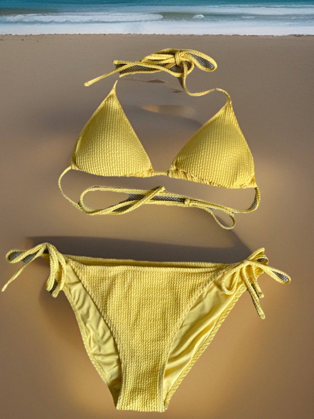 Lucky Brand Women's Yellow Textured 2 Piece Bikini Set Size Large